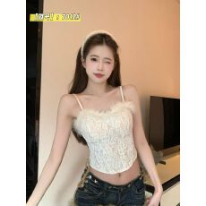 批发已出货 带胸垫 蕾丝羽毛领抹胸吊带背心女秋<b class='q'>冬</b>内搭外穿裹胸上衣