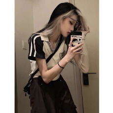 批发已出货 纯棉 Polo衫设计感修身短款<b class='q'>欧美</b>辣妹上衣
