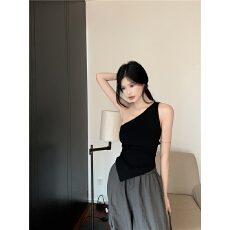 已出货 性感辣妹斜肩背心女内搭夏季修身显瘦不规则无袖外穿上衣