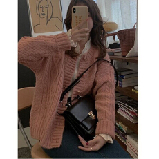 批发已出货C025复古麻花软奶温柔<b class='q'>日系</b>毛衣女秋冬宽松外穿开衫<b class='q'>外套</b>针