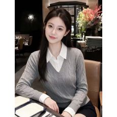 批发已出货新款学院风假两件衬衫领衬衣拼接毛衣<b class='q'>针织</b>衫<b class='q'>上衣</b>女