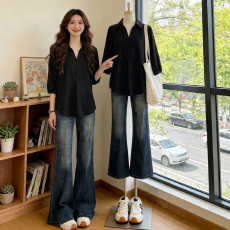 批发已出货黑色薄款七分袖<b class='q'>衬衫</b>女2026新款<b class='q'>夏季</b>大码胖mm显瘦遮
