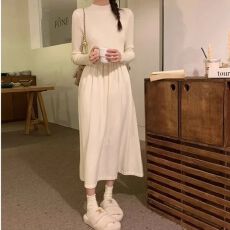 已出货半高领针织连衣裙配大衣内搭纯色新款显瘦穿搭裙