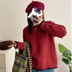 批发已出货【北极绒】圣诞红色毛衣女秋韩系设计感高级感撞色内搭慵