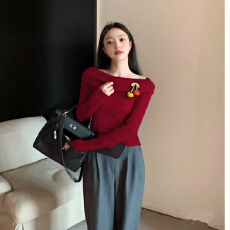 批发已出货2026年秋冬新款韩版时尚显瘦百搭一字肩长袖针织衫女毛衣