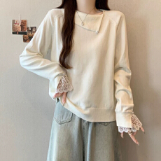 批发已出货灰色翻领毛衣女秋冬2026<b class='q'>新款</b>慵懒风高级感蕾丝内搭<b class='q'>打底衫</b>