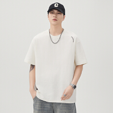 批发230G精梳棉简约短袖T恤男夏季新款分割设计宽松休闲百搭半袖上衣