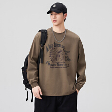 批发美式复古<b class='q'>长袖</b><b class='q'>T</b><b class='q'>恤</b>男潮流重磅纯棉个性印花宽松休闲上衣