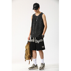 批发夏季纯棉无袖t恤背心男宽松潮牌复古坎肩短袖外穿运动大码体恤潮