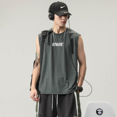 批发夏季速干冰丝无袖背心男宽松潮牌ins坎肩短袖大码运动健身白色t恤