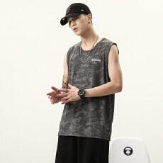 批发迷彩背心男无袖冰丝夏季运动健身上衣宽松大码休闲胖子坎肩t恤潮