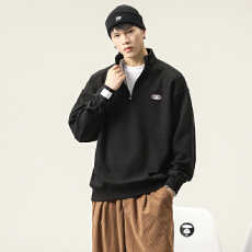 批发美式重磅卫衣男半拉链立领外套潮牌