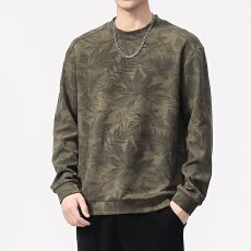 批发美式复古树叶满印花长袖<b class='q'>T</b><b class='q'>恤</b>男
