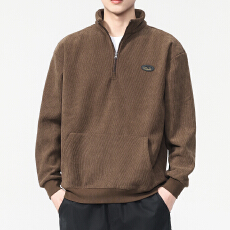 批发灯芯绒复古奥粒绒底半高领加绒卫衣