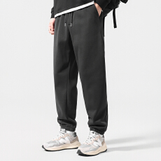 批发男士运动休闲长裤束脚宽松卫裤2025冬季加绒新款<b class='q'>潮</b>牌垂感直筒棉裤