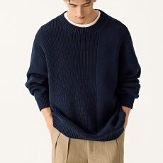 精选优质毛料织纱圆领毛衣男士宽松版型潮流百搭