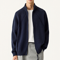 春秋日系纯色立领开衫毛衣外套男宽松休闲