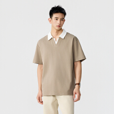 批发夏季新款撞色V领短袖T恤男复古polo衫【含税价格:56.5】