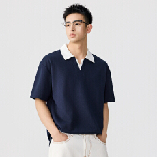 批发夏季新款撞色V领短袖T恤男复古polo衫【含税价格:56.5】