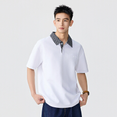批发领口格纹拼接POLO衫短袖男款T恤【含税价格:55.3】