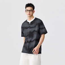 批发高端美式晕染假两件圆领<b class='q'>短袖</b><b class='q'>T</b><b class='q'>恤</b>男士 【含税价格:51.9】