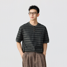 批发复古条纹港风亨利领<b class='q'>短袖</b><b class='q'>T</b><b class='q'>恤</b>男  【含税价格:61】