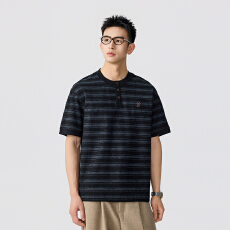 批发复古条纹港风亨利领<b class='q'>短袖</b><b class='q'>T</b><b class='q'>恤</b>男  【含税价格:61】
