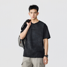 批发双面插肩袖T恤仿水洗做旧复古弹力压印字母短袖【含税价格48.5】