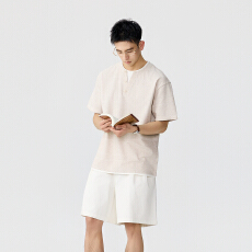 批发摩登提花假两件亨利领T恤【含税价格：73.4】