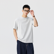 批发肌理T恤斜向拼接明线宽松落肩百搭短袖【含税价格50.8】