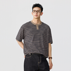 批发复古条纹亨利领T恤松弛感百搭上衣【含税价格：54.2】