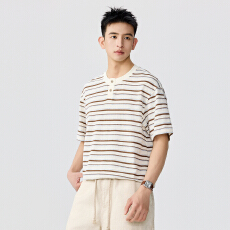 批发浅底彩条亨利领T恤【含税价格：48.5】