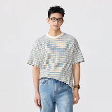 批发蓝白格纹提花短袖T恤夏日松弛百搭款【含税价格：64.4】