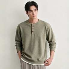 美式复古亨利领春秋卫衣男2026秋季新款
