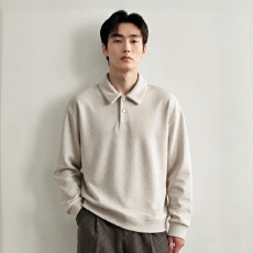 批发翻领长袖Polo卫衣男<b class='q'>春</b>秋新款高级感套头衫宽松休闲上衣潮