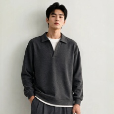 批发羊毛混纺假两件Polo卫衣男<b class='q'>春</b>秋新款高级感套头衫潮流上衣