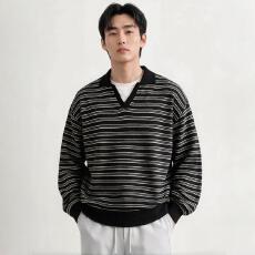 批发可二开#高端条纹老钱风Polo领男秋<b class='q'>冬</b>美式毛衣