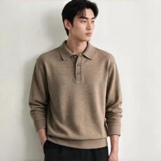 批发可二开#老钱风翻领男款极简百搭长袖休闲套头卫衣