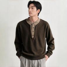 批发可二开#高端老钱风绵羊毛U领长袖卫衣男士秋季新款