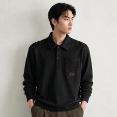 批发翻领美式复古长袖POLO衫男士秋季新款卫衣宽松简约通勤上衣潮