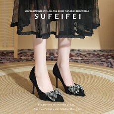 批发蝴蝶结尖头高跟鞋女细跟2025<b class='q'>夏</b>季新款气质性感高级百搭浅口单鞋女