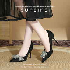 批发尖头透明水钻细跟女高跟鞋2025<b class='q'>夏</b>季新款性感气质高级百搭浅口单鞋