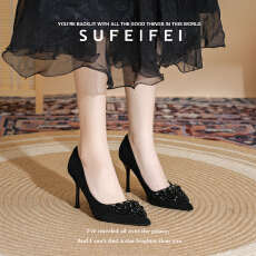 批发法式尖头水钻高跟鞋细跟女2025<b class='q'>夏</b>季新款性感气质名媛风百搭单鞋女