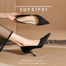 批发法式亮片高跟鞋女细跟2025<b class='q'>夏</b>季新款性感气质名媛风百搭浅口单鞋女