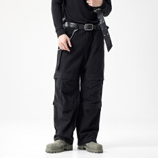 批发美式休闲潮牌黑色多口袋复古工装裤男士宽松直筒垂感潮流纯棉<b class='q'>裤子</b>