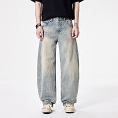 批发潮牌牛仔裤男款夏季2025新款美式复古宽松弯刀阔腿休闲长裤子中性