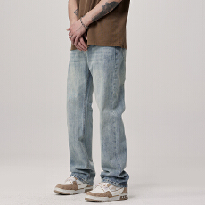 批发美式休闲<b class='q'>潮</b>牌高端简约阔腿牛仔裤男士直筒宽松垂感<b class='q'>潮</b>流百搭长裤子