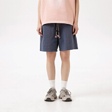 批发黑舰队纯色<b class='q'>亚麻</b>运动短裤男士2024夏季简约潮牌宽松休闲五分中裤