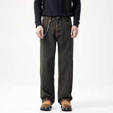批发高街阔腿<b class='q'>牛仔裤</b>男潮牌直筒宽松美式休闲复古重磅水洗长裤2025秋冬