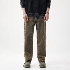 批发高街阔腿<b class='q'>牛仔裤</b>男潮牌直筒宽松美式休闲复古重磅水洗长裤子秋冬款